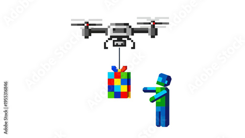 Drone Delivering Colorful Package.