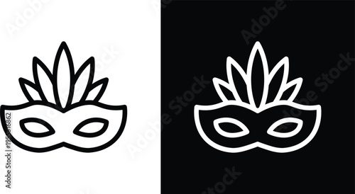 Mask for brazil carnival celebration icon pack in black and white colors