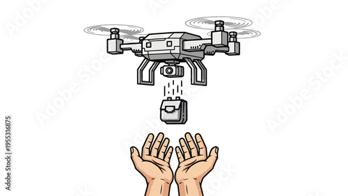Drone Delivering Package Hands.