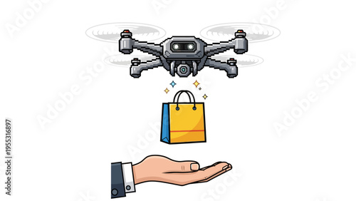 Drone Delivering Shopping Bag.