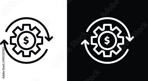 Money processes icon pack in black and white colors
