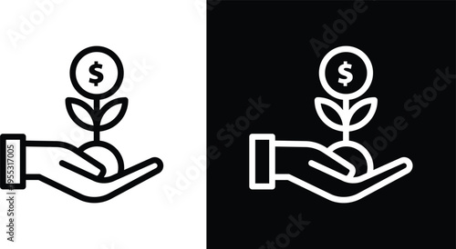 Money tree icon pack in black and white colors