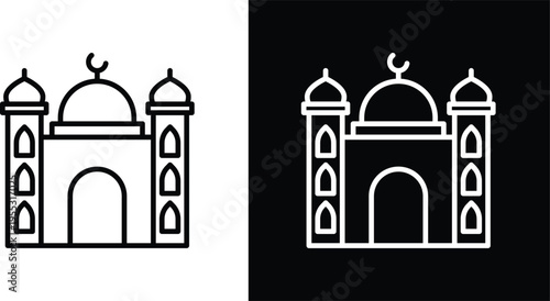 Mosque icon pack in black and white colors