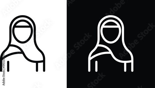 Muslim women icon pack in black and white colors