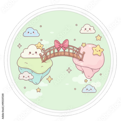 Bridge Connecting Two Abstract Lands Representing Collaboration and Connection | Collaboration Sticker Symbolizing Cooperation, Unity, and Shared Goals | Minimalist Bridge Emblem Illustrating Partners