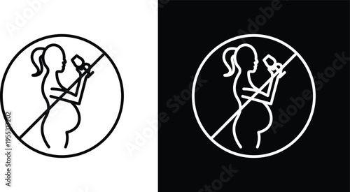 No alcohol during pregnancy period sign pack in black and white colors
