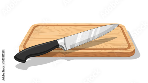 Knife on Wooden Board.