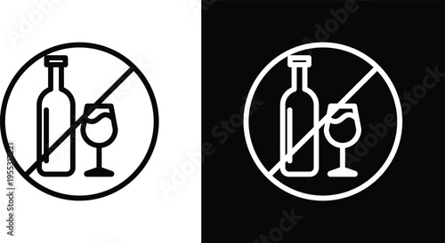 No alcohol sign pack in black and white colors