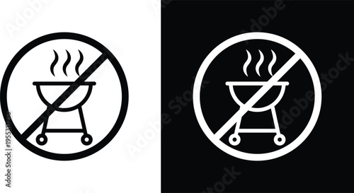 No barbecue with fire sign pack in black and white colors