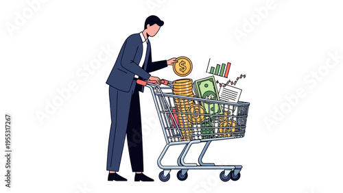 Man Shopping with Coins.