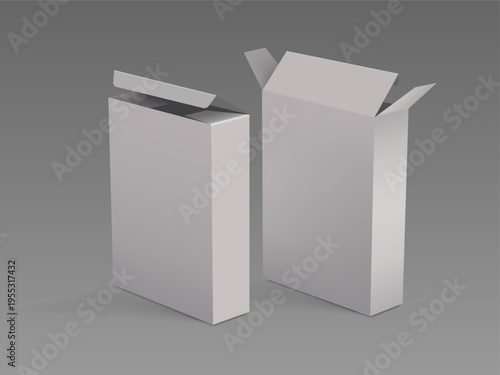 White cardboard packaging mockup. Open box. Vector illustration isolated on a gray background. Can be used for playing cards, pharmacies, food products, and cosmetics.