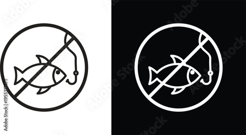 No fishing icon pack in black and white colors