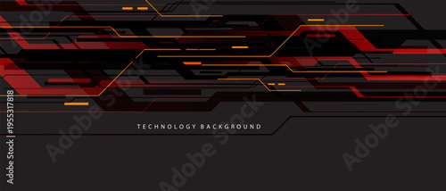 Abstract black red circuit technology banner lines electronics elements computer digital on grey blank space background vector