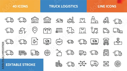 Illustrative Icons for Truck Logistics and Transportation Services A Comprehensive Collection for Digital and Print Media