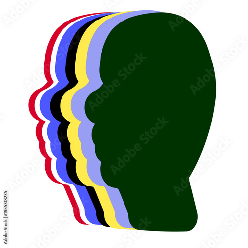 Biopolar disorder concept: dual mind metaphor. two head silhouettes showing contrasting mental states. mental health and psychology. tangled vs clear thought patterns. Vector and PNG