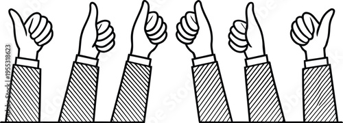 Group Thumbs Up Gestures Vector Silhouette Business Success Approval Agreement Concept