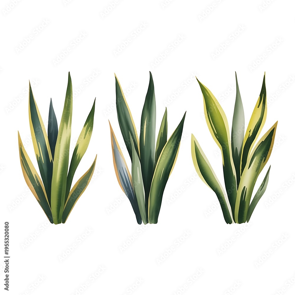 Obraz premium Watercolor Painting of 3 Variegated Snake Plants