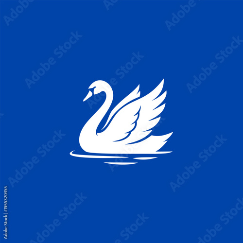 Elegant white swan vector illustration on blue background, minimalist design