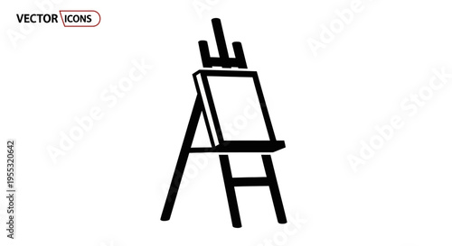 Black easel with blank canvas on white background art display stand with paintbrushes