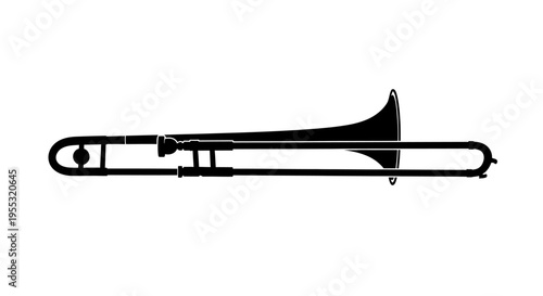 Black trombone silhouette on white background musical instrument for jazz and classical music