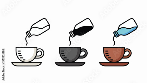 Set of three minimalist coffee grinder icons in outline and flat styles for cafe branding manual bean milling and vintage kitchen equipment vector illustration isolated on white background.