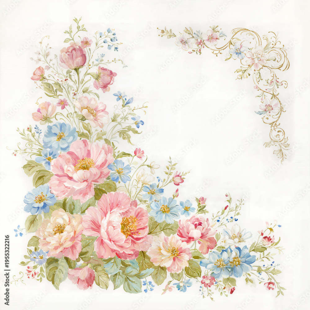 Fototapeta Floral realystic motivation poster in square, blooming beauty, fashion t-shirt design, flowers, colorfull peony message Spring in me, wedding card