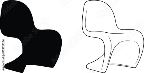 Modern chair design silhouette and line art Vector