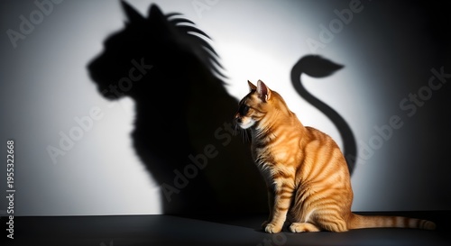 Small Ginger Cat Casting a Powerful Lion Shadow