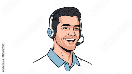 Smiling Man Wearing Headset.