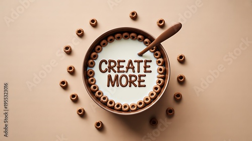 Coffee cup with create more text and beans flat lay creative motivation concept