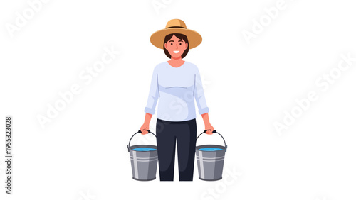 Woman Holding Water Buckets.