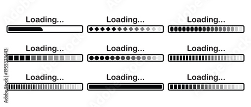 Loading bar icons. Progress symbol for game, app, graphic, and web design. Waiting symbols. Vector illustration.