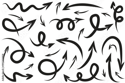 Collection of hand drawn arrows in various styles and directions