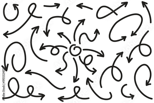 A complex pattern of arrows with various directions and shapes