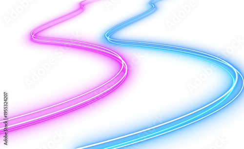 Abstract futuristic glowing neon laser line curve. Light trail wave, style optic fiber, digital artworks in PNG.