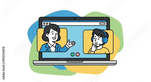 Online Video Conference Call Illustration on Laptop Screen