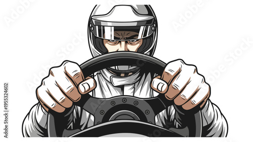 Racing Driver Wearing Helmet.