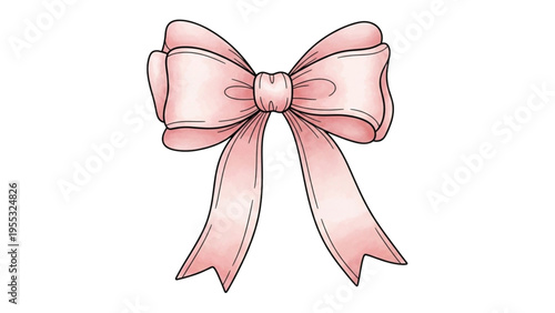 A pink ribbon bow is tied in a neat knot on a white background.