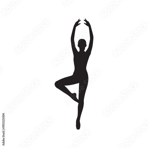 Black silhouette of a dancing woman in an elegant pose showing beauty fitness and graceful body movement