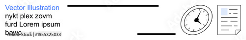 Time management, productivity tools, office tasks, project deadlines, efficiency tracking, content management. Clock and document in a minimal design. Time management and productivity tools concept
