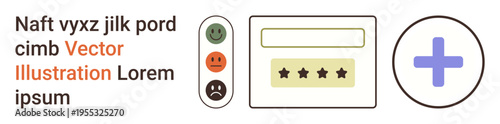User feedback, rating system, customer review, digital forms, emoticon reactions, UX design. emotion reactions, rating stars text input and add button elements. User feedback and rating system