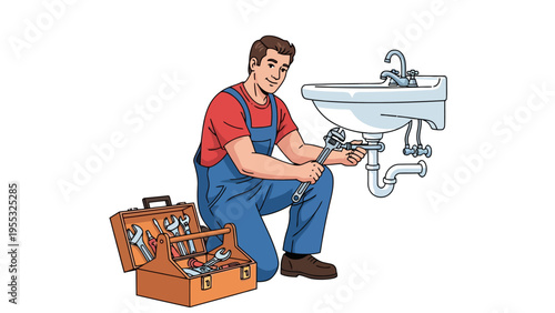 Man fixing sink pipe.