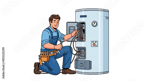 Man fixing water heater.
