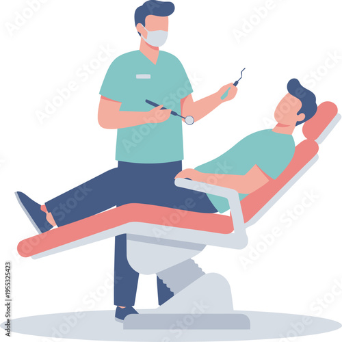 Dental Treatment Illustration Dentist Examining Patient Vector