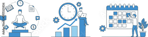 Self Management Productivity and Time Management Flat Vector Set
