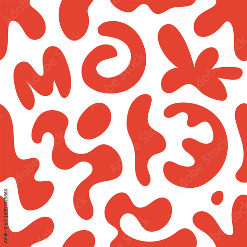 Organic terracotta blob pattern on cream, flowing curvy shapes creating midcentury modern mood for wallpaper, textile, packaging and branding, seamless repeat with soft texture and bold negative space