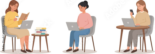 Women Working and Studying Illustration – Modern Flat Vector Characters