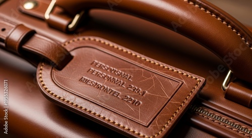 Brown leather luggage travel bag detail.