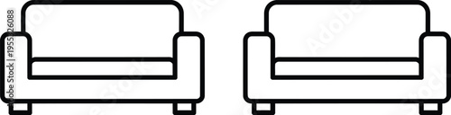 Minimalist line drawing of two sofas side by side Vector