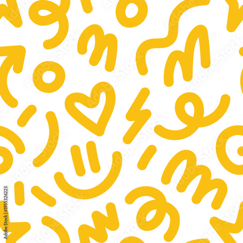 Vivid playful sketches. Cheerful handdrawn artwork with vibrant shapes for children projects. Bright and lively handcreated designs showcasing happy faces hearts and stars for kids activities